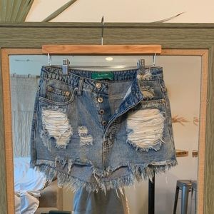 Distressed denim skirt